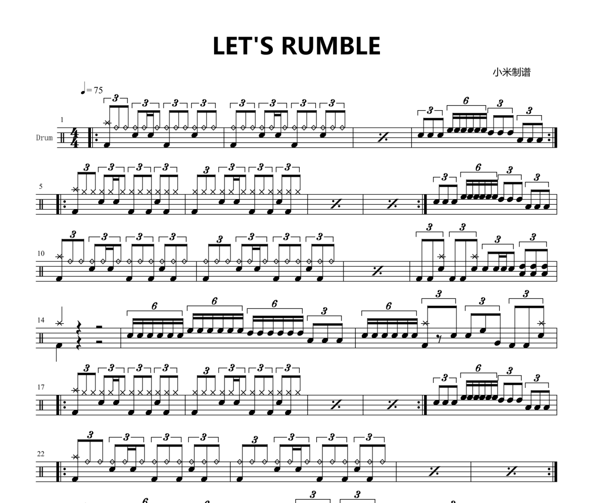 LET'S RUMBLE鼓譜 比賽歌曲《LET'S RUMBLE》架子鼓|爵士鼓|鼓譜+動態視頻