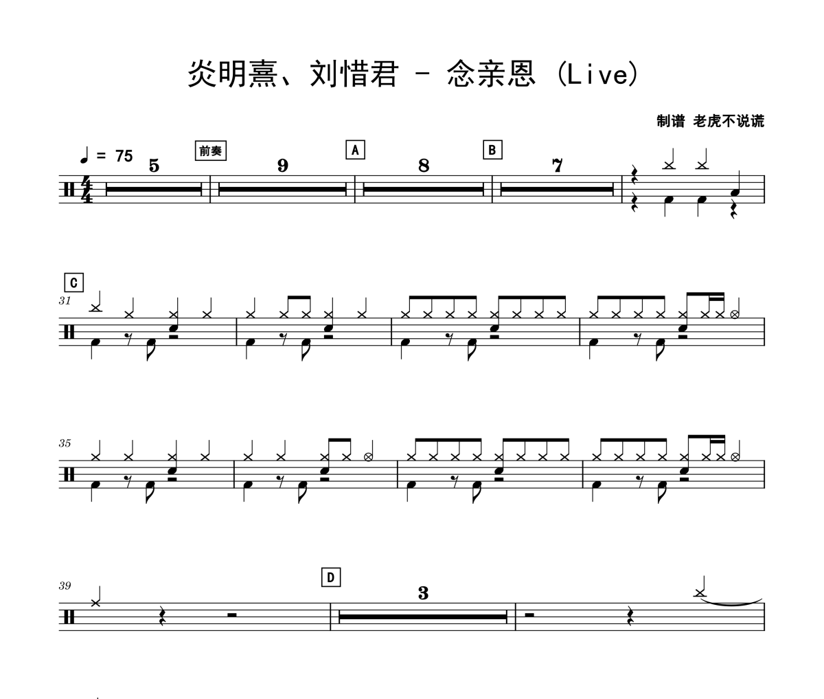 念親恩 鼓譜 炎明熹、劉惜君-念親恩(Live)架子鼓|爵士鼓|鼓譜