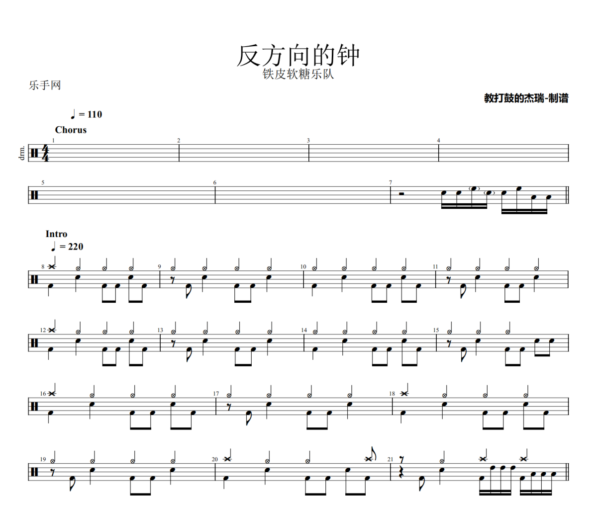 反方向的鐘鼓譜 鐵皮軟糖樂隊-反方向的鐘架子鼓譜