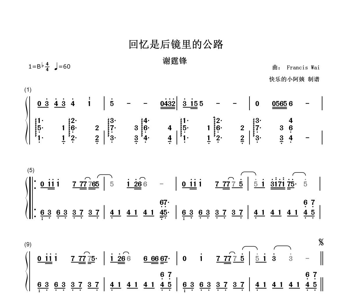 回憶是后鏡里的公路簡(jiǎn)譜 謝霆鋒《回憶是后鏡里的公路》簡(jiǎn)譜
