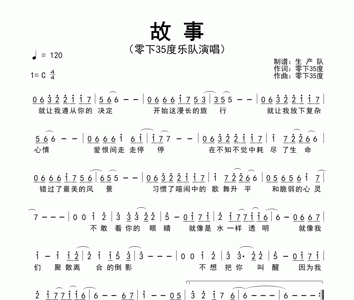 故事簡(jiǎn)譜 零下35度樂(lè)隊(duì)-故事簡(jiǎn)譜C調(diào)