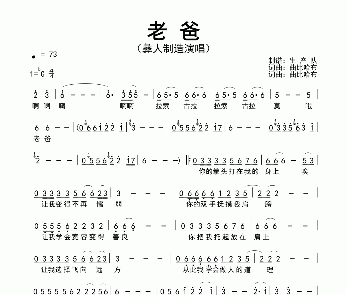 老爸簡(jiǎn)譜 彝人制造-老爸簡(jiǎn)譜降G調(diào)