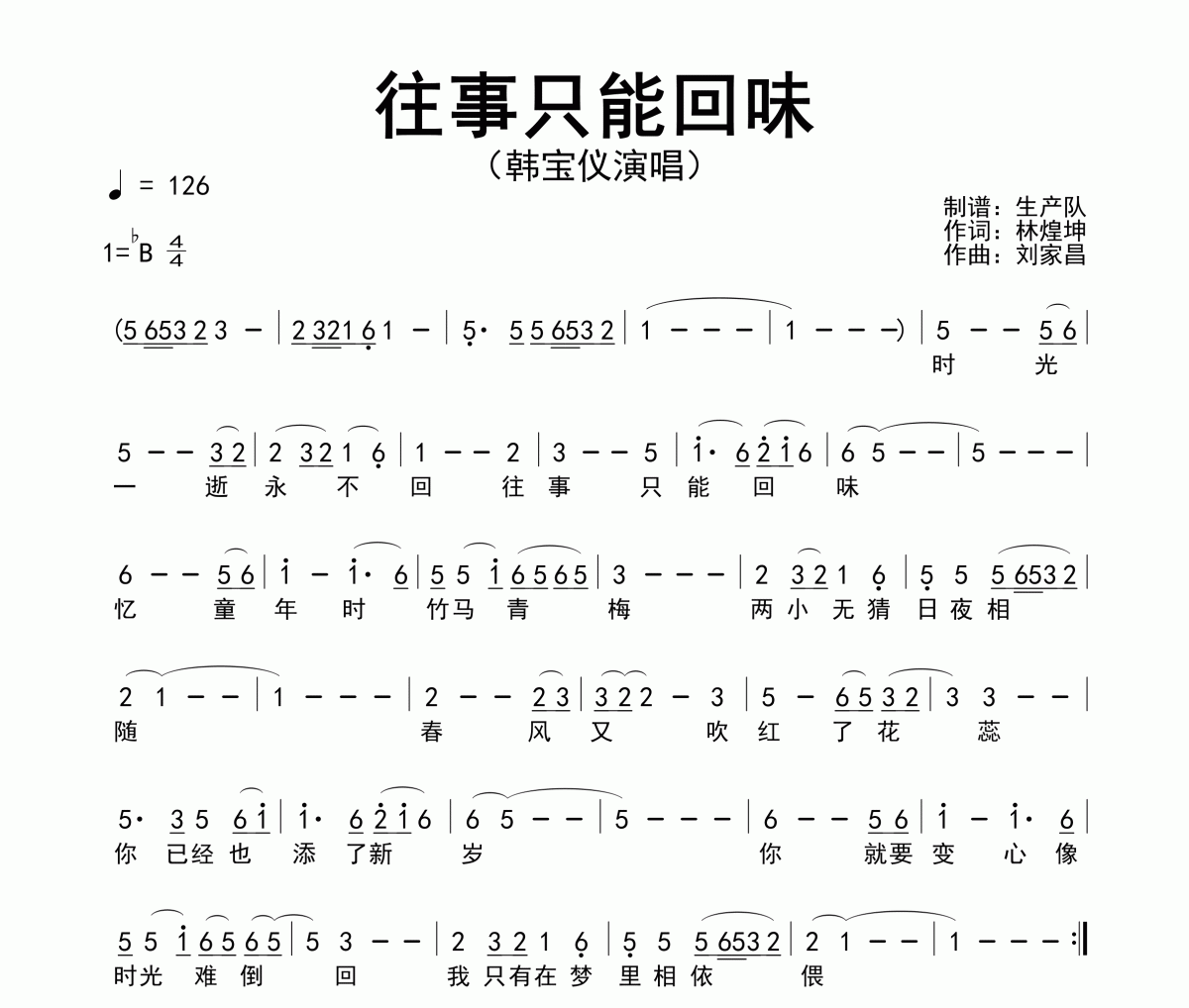 往事只能回味簡譜 韓寶儀《往事只能回味》簡譜降B調