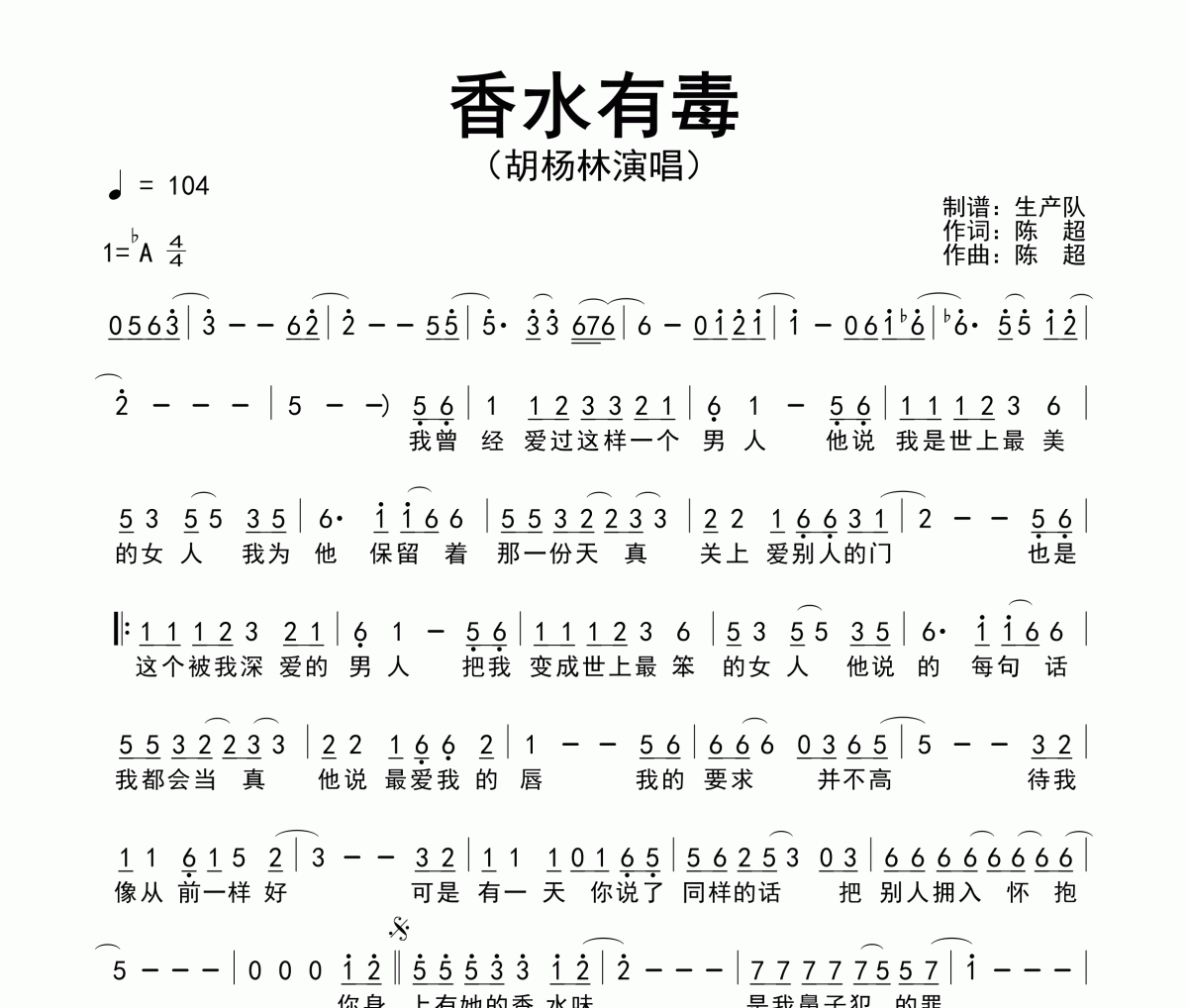 香水有毒簡譜 胡楊林-香水有毒簡譜降A調