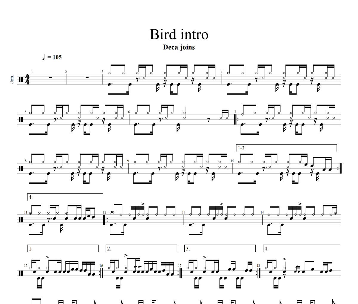 鳥鳥鳥intro鼓譜 Deca joins《鳥鳥鳥intro》架子鼓|爵士鼓|鼓譜