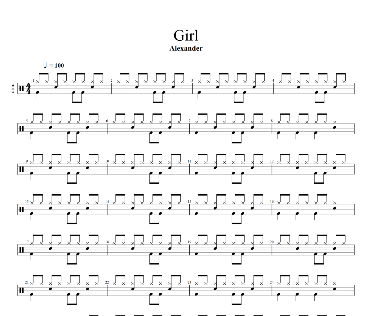 Girl鼓譜 Alexander《Girl》架子鼓|爵士鼓|鼓譜+動態視頻
