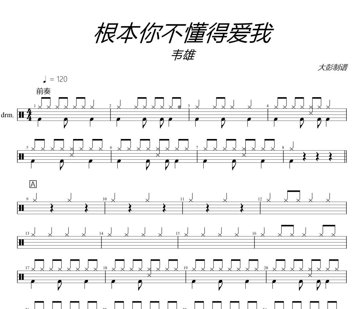 根本你不懂得愛我鼓譜 韋雄-根本你不懂得愛我爵士鼓譜+動態視頻