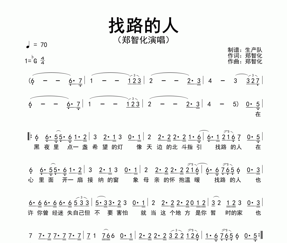 找路的人簡譜 鄭智化《找路的人》簡譜降G調