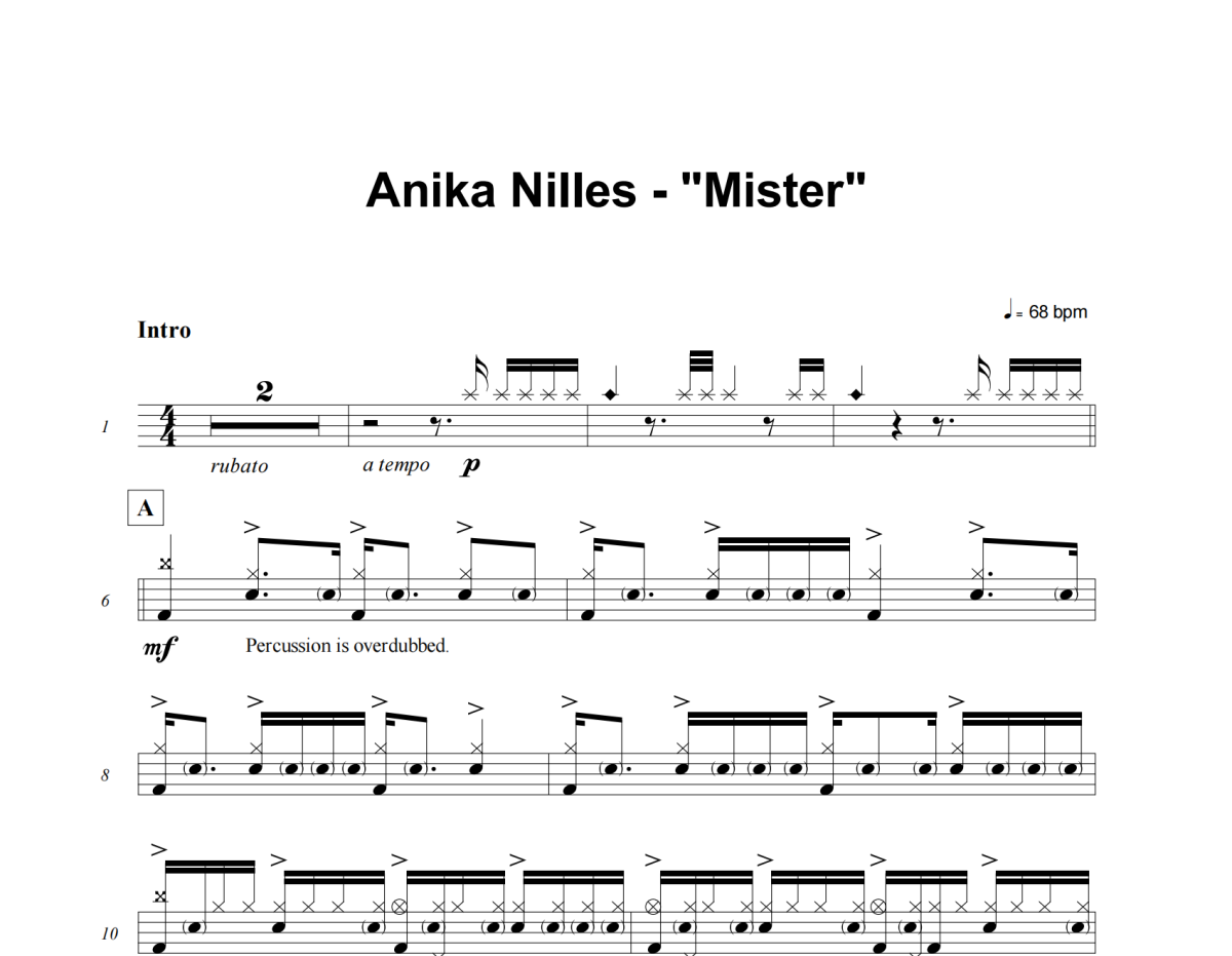 Mister鼓譜 Anika Nilles《Mister》架子鼓|爵士鼓|鼓譜