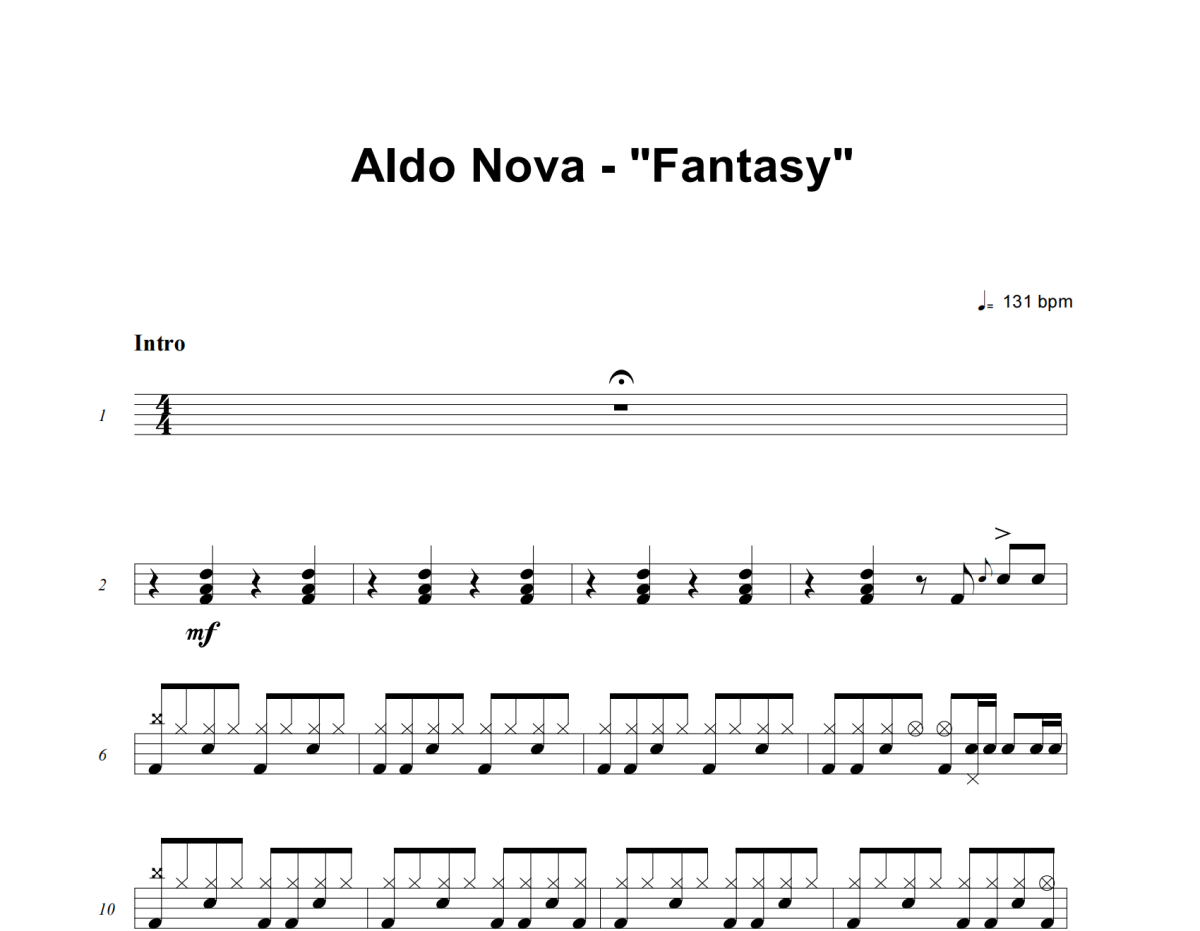 Fantasy鼓譜 Aldo Nova《Fantasy》架子鼓|爵士鼓|鼓譜
