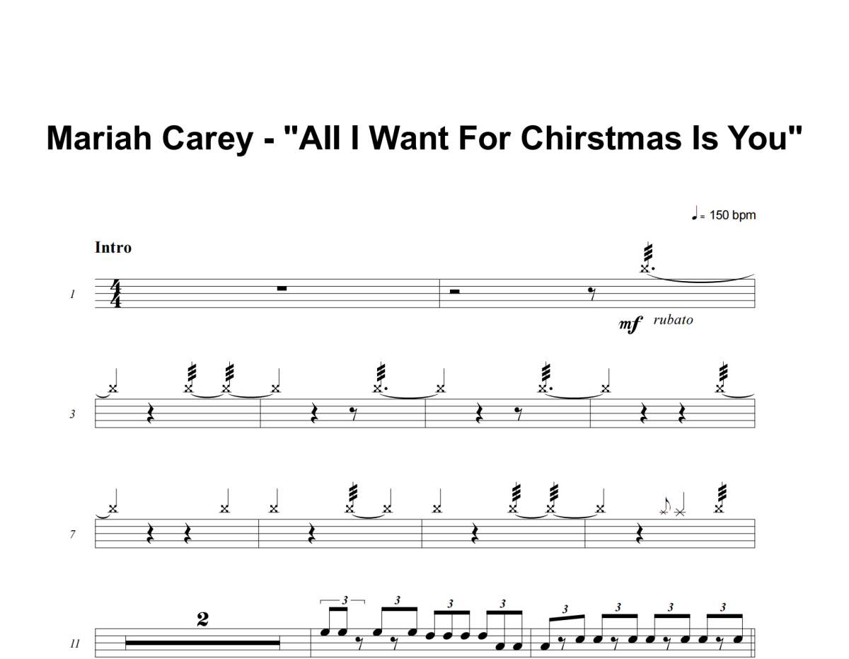 All I Want For Christmas Is You鼓譜 Mariah Carey《All I Want Fo