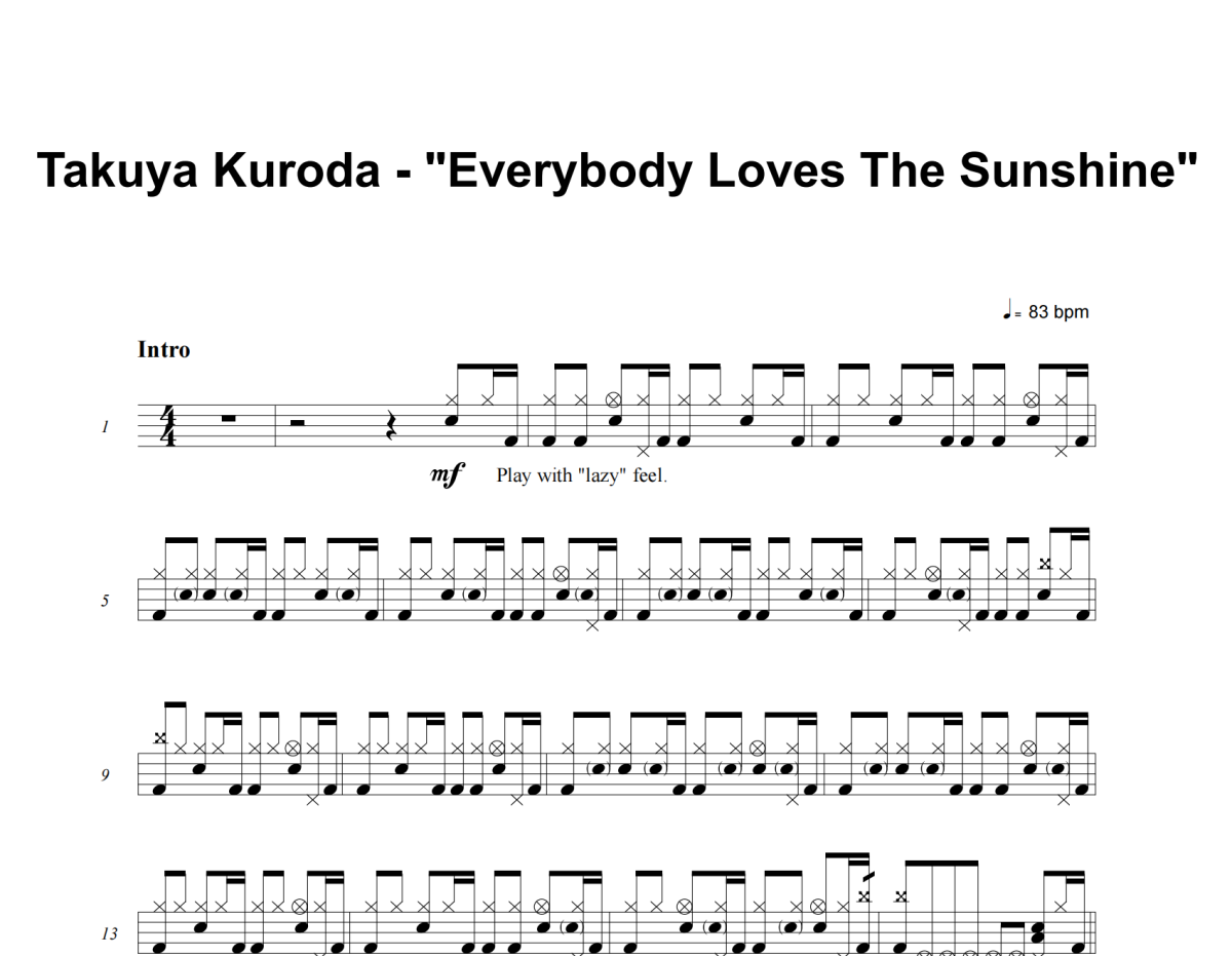 Everybody Loves The Sunshine鼓譜 Takuya Kuroda《Everybody Loves