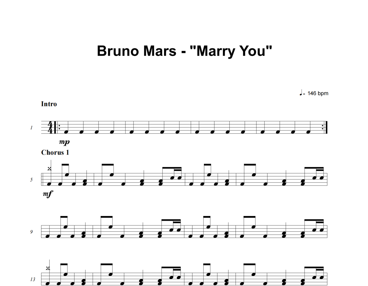 Marry You鼓譜 Bruno Mars-Marry You爵士鼓鼓譜