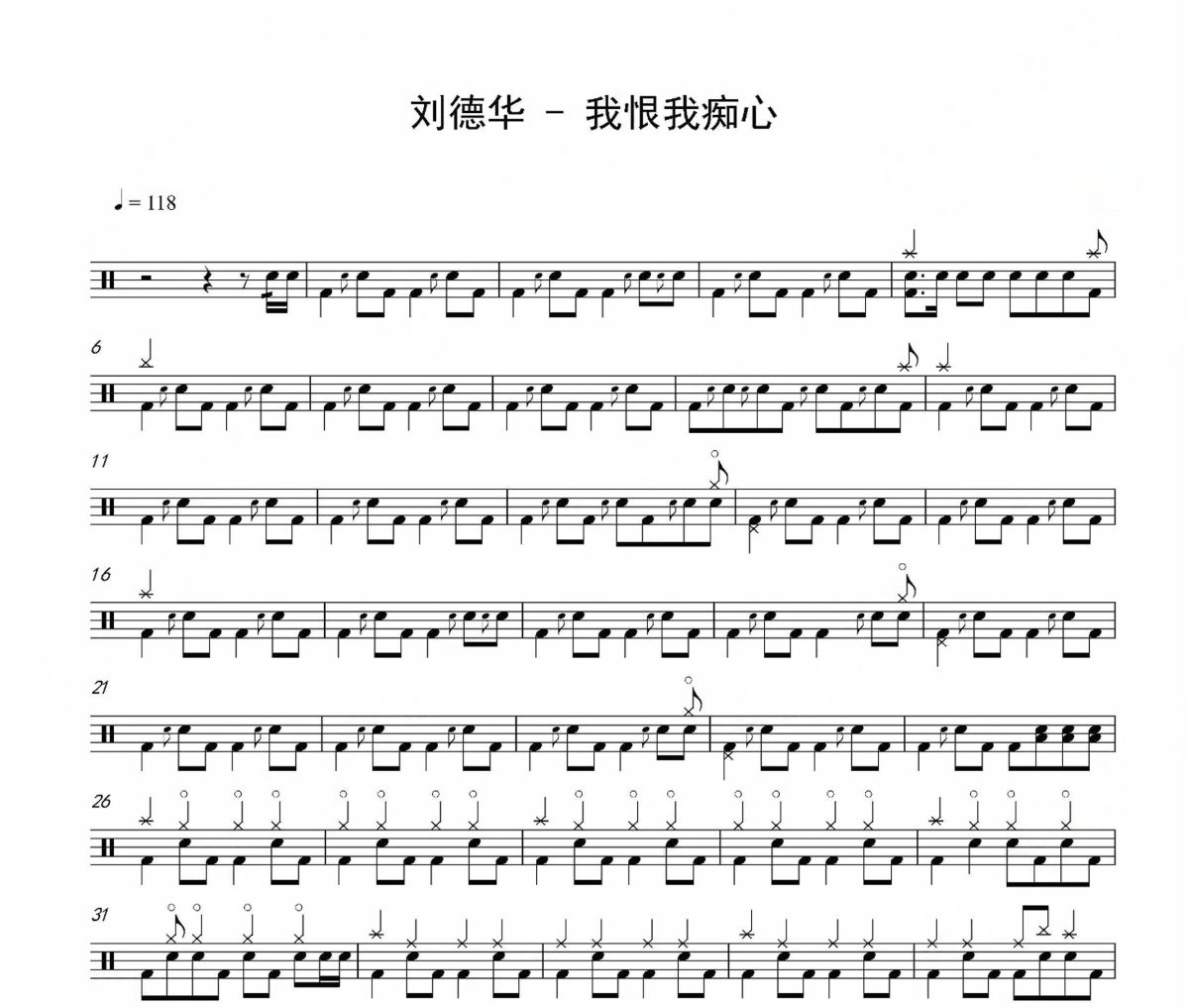 我恨我癡心鼓譜 劉德華-我恨我癡心爵士鼓鼓譜