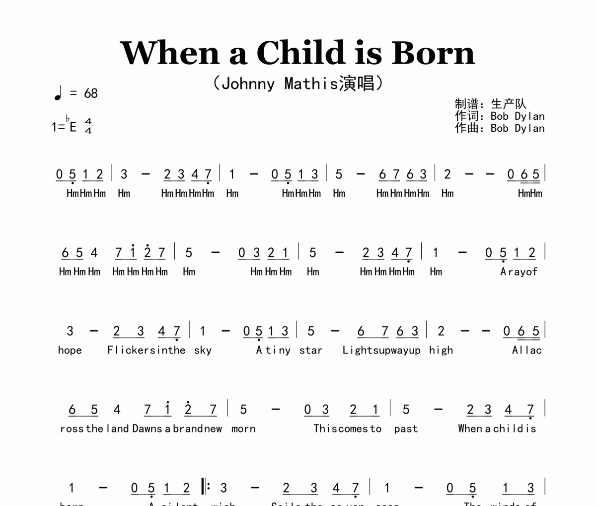 When a Child is Born簡譜 Johnny Mathis《When a Child is Born》簡譜