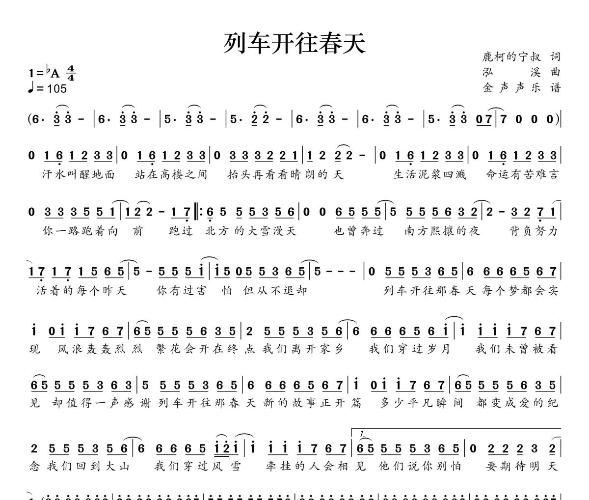 列車(chē)開(kāi)往春天簡(jiǎn)譜 就是南方凱《列車(chē)開(kāi)往春天》簡(jiǎn)譜+動(dòng)態(tài)視頻降A(chǔ)調(diào)