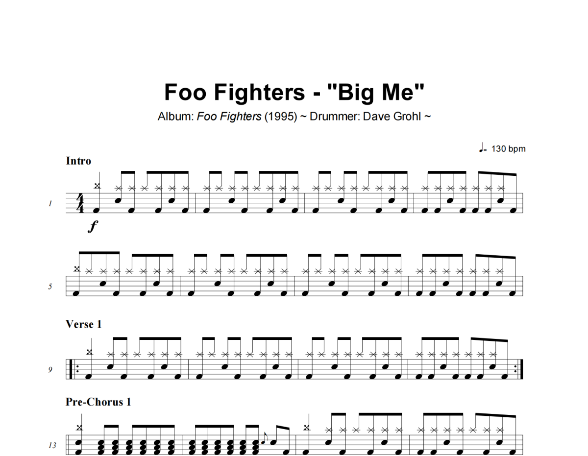 Big Me鼓譜 Foo Fighters-Big Me爵士鼓譜+動態(tài)視頻
