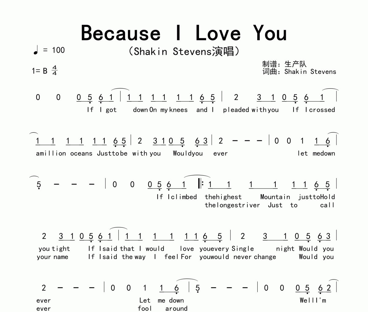 Shakin' Stevens《Because I Love You》簡譜B調(diào)