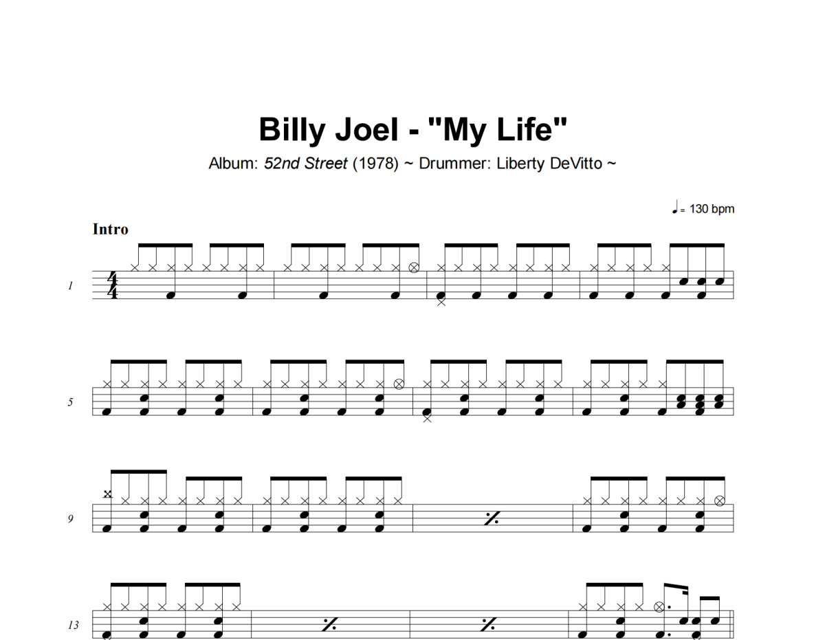 My Life鼓譜 Billy Joel-My Life架子鼓|爵士鼓|鼓譜+動(dòng)態(tài)視頻