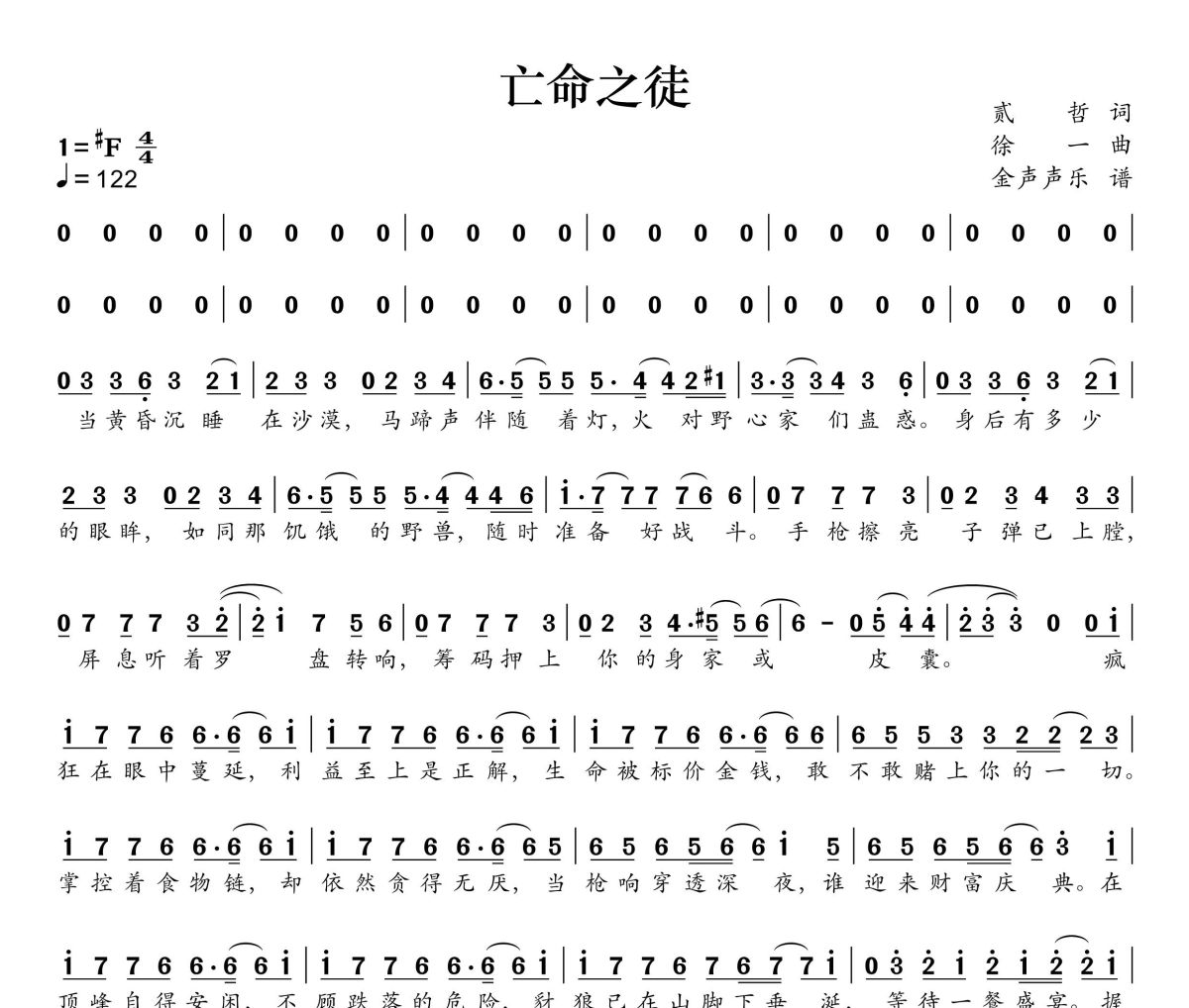 亡命之徒簡譜 LASER-亡命之徒簡譜+動態視頻