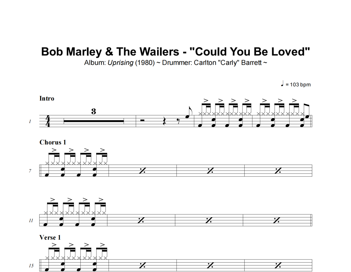 Bob Marley & The Wailers《Could You Be Loved》架子鼓|爵士鼓|鼓譜+動態視頻