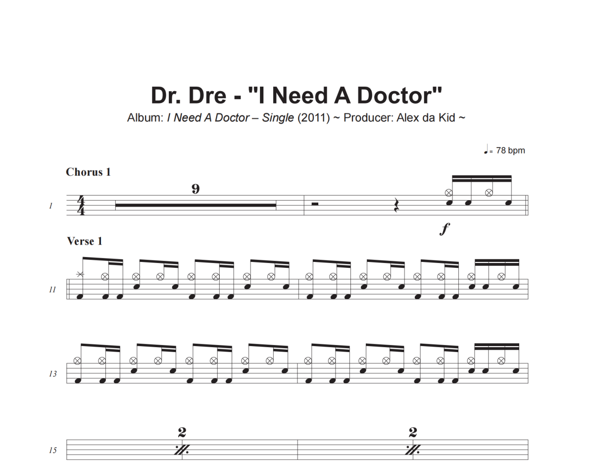 I Need A Doctor鼓譜 Dr. Dre《I Need A Doctor》架子鼓|爵士鼓|鼓譜+動態視頻