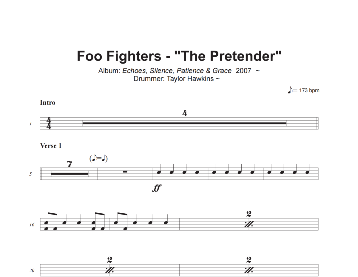 The Pretender鼓譜 Foo Fighters《The Pretender》架子鼓|爵士鼓|鼓譜+動態視頻