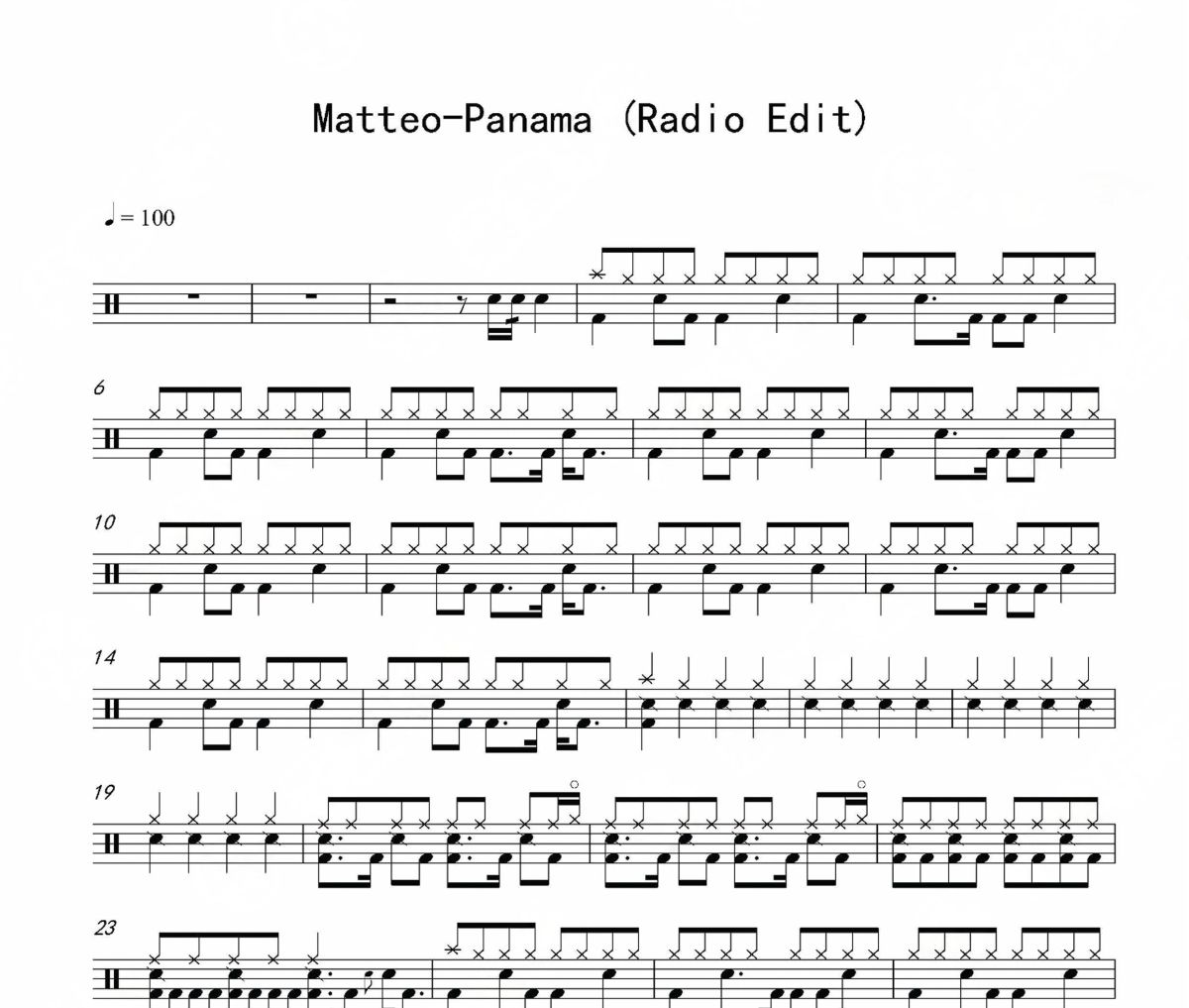 Panama 鼓譜 Matteo《Panama 》(Radio Edit)架子鼓|爵士鼓|鼓譜