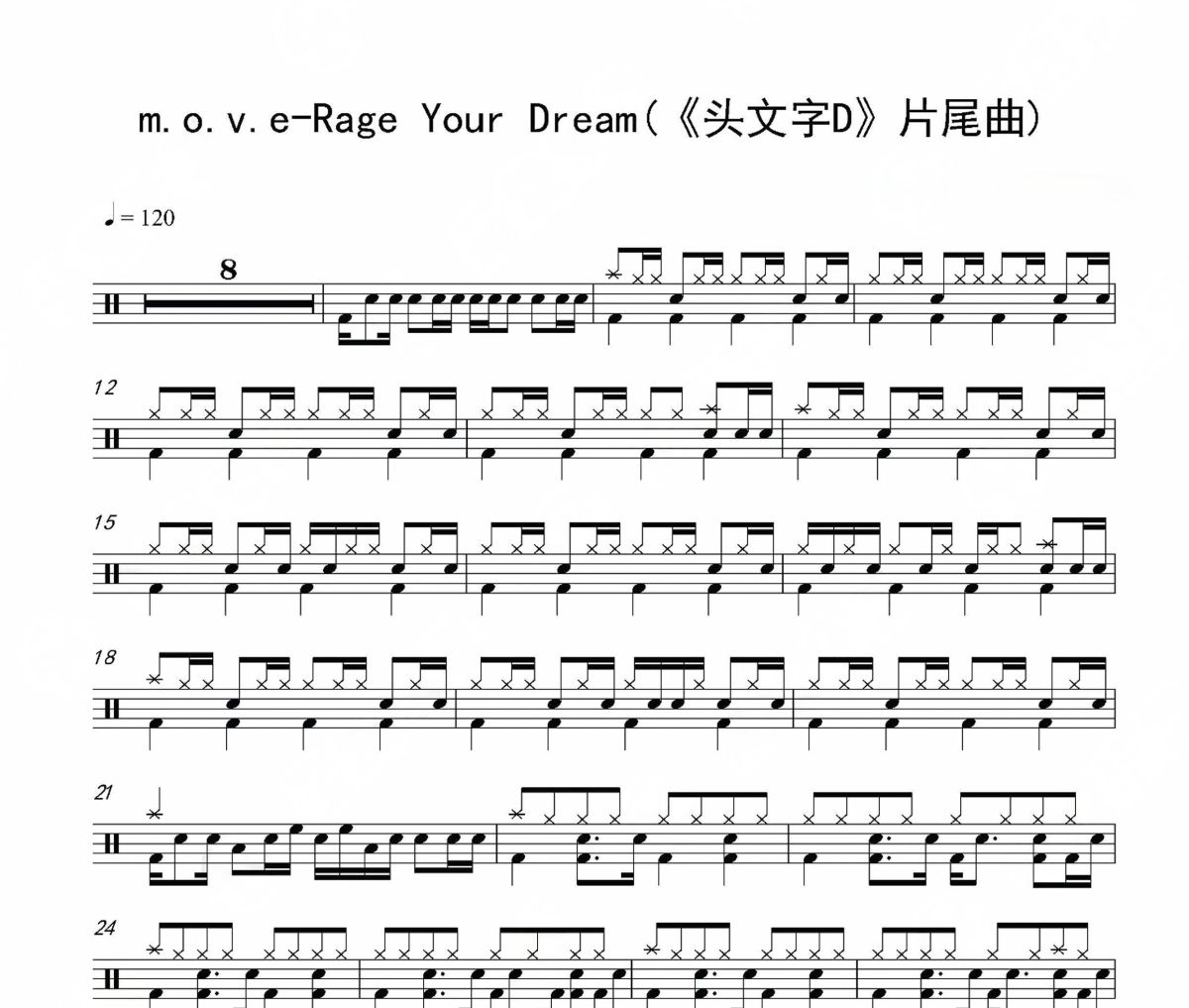 m o v e《Rage Your Dream》(頭文字D片尾曲)架子鼓|爵士鼓|鼓譜