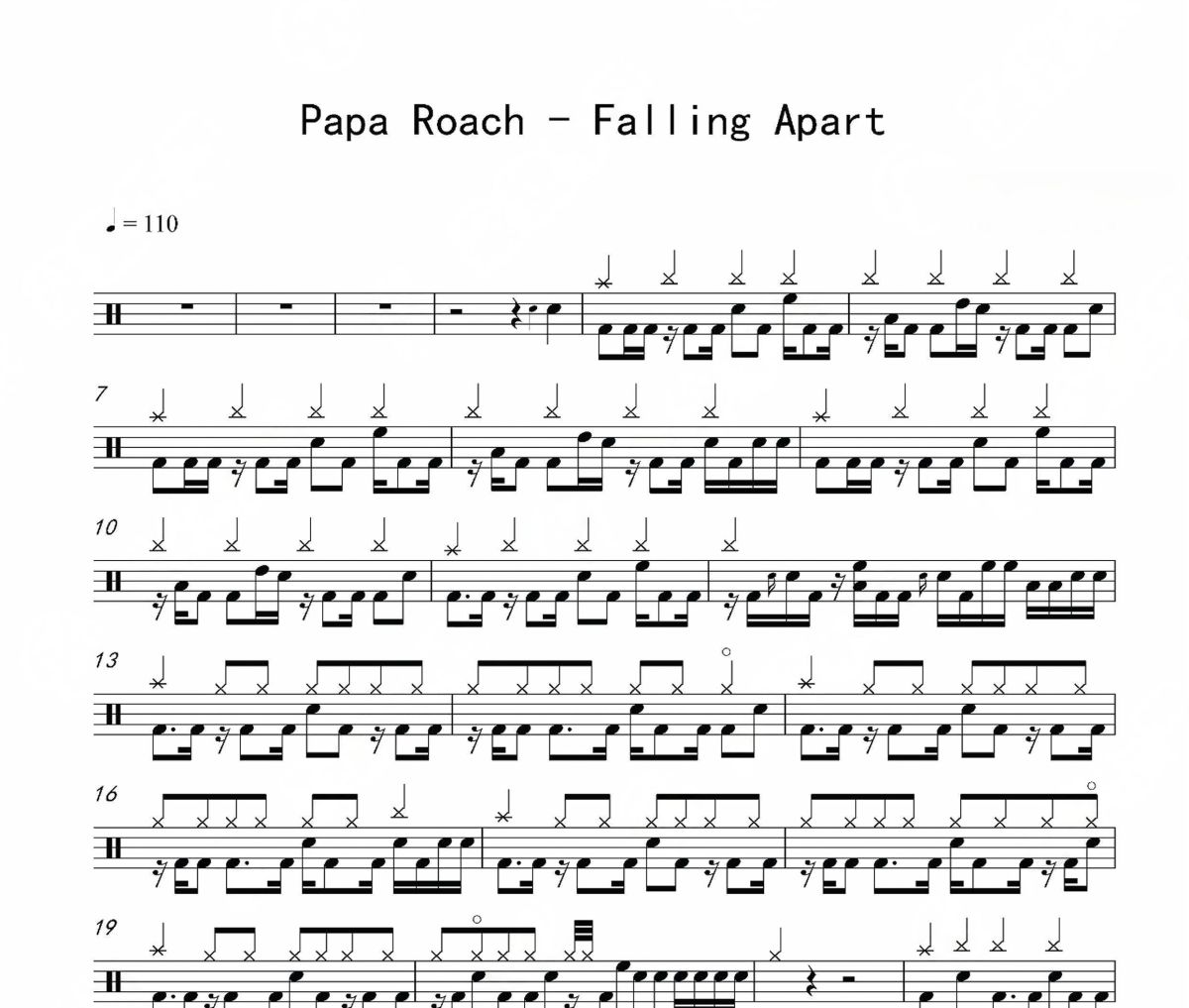 Falling Apart鼓譜 Papa Roach《Falling Apart》架子鼓|爵士鼓|鼓譜