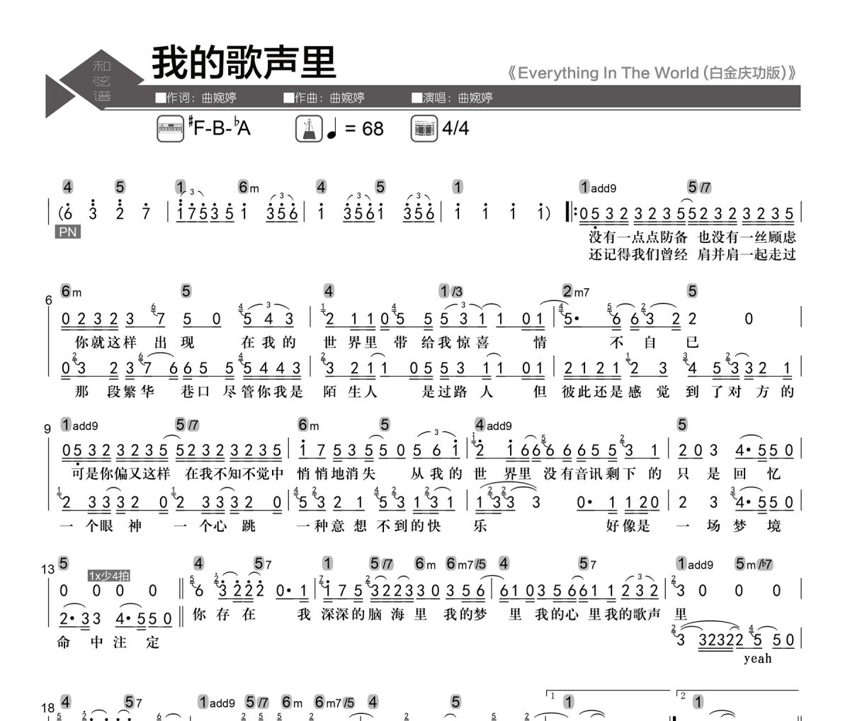 我的歌聲里簡譜 曲婉婷《我的歌聲里》簡譜