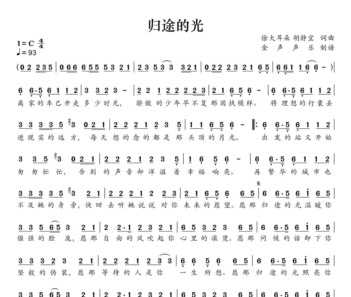 歸途的光簡譜 諾爺plus《歸途的光》簡譜+動態視頻C調