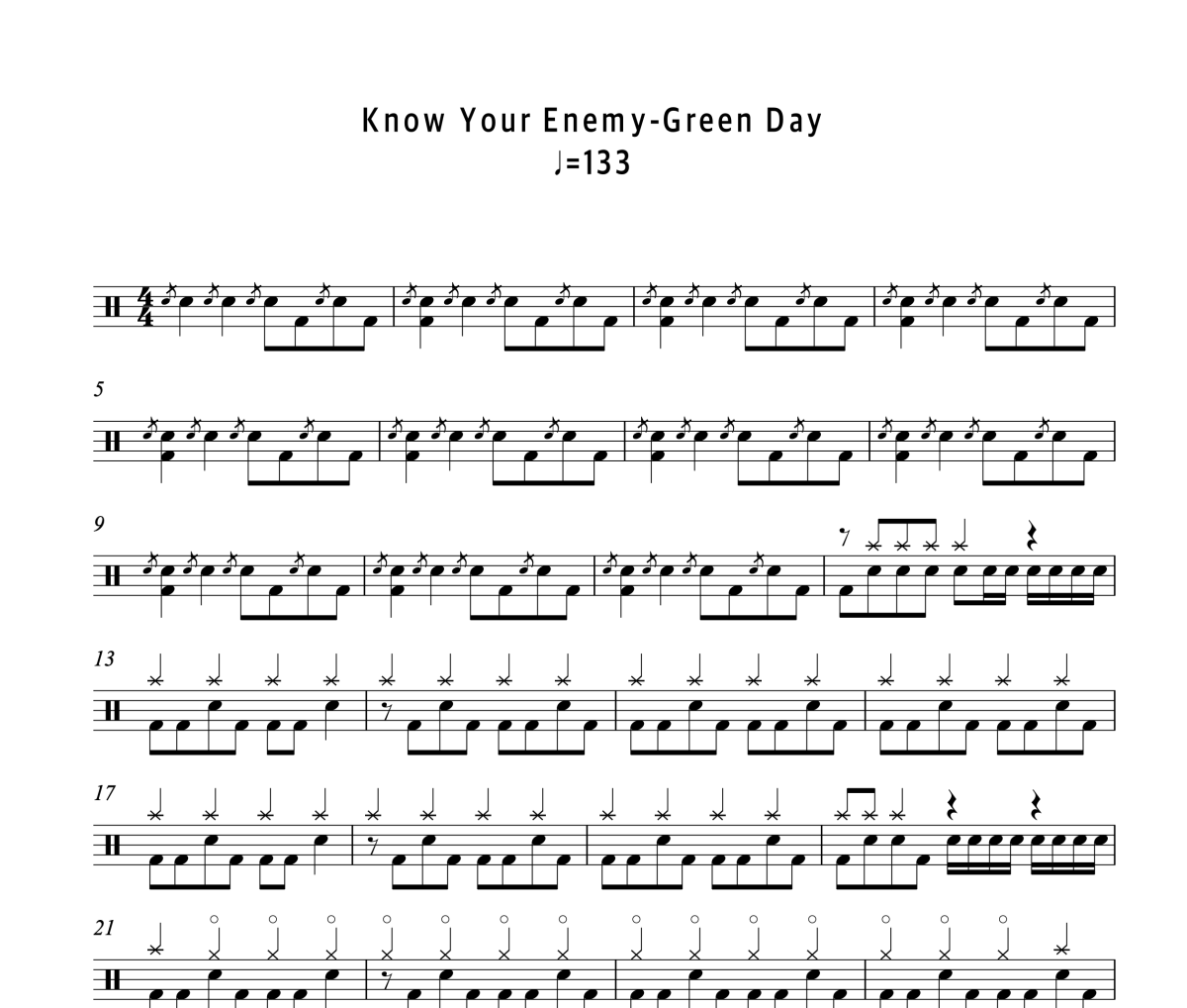 Know Your Enemy鼓譜 Green Day《Know Your Enemy》架子鼓|爵士鼓|鼓譜
