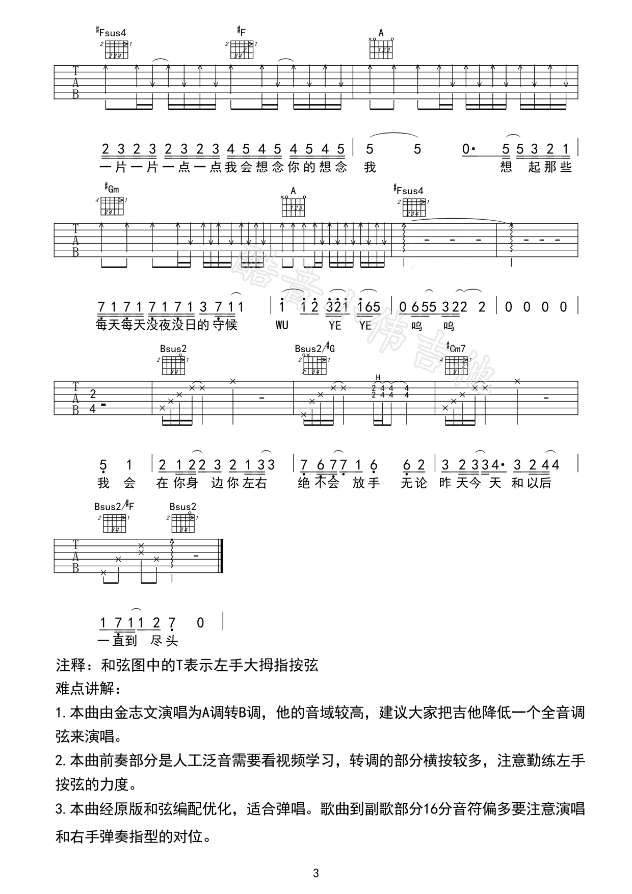 金志文“夏洛特烦恼”吉他谱六线谱A调