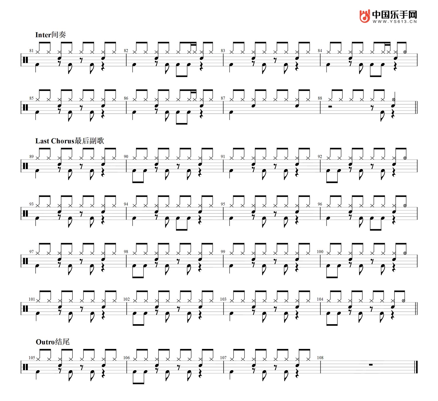 曾惜“讲真的”架子鼓爵士鼓谱 4/4拍节奏 抖音热曲