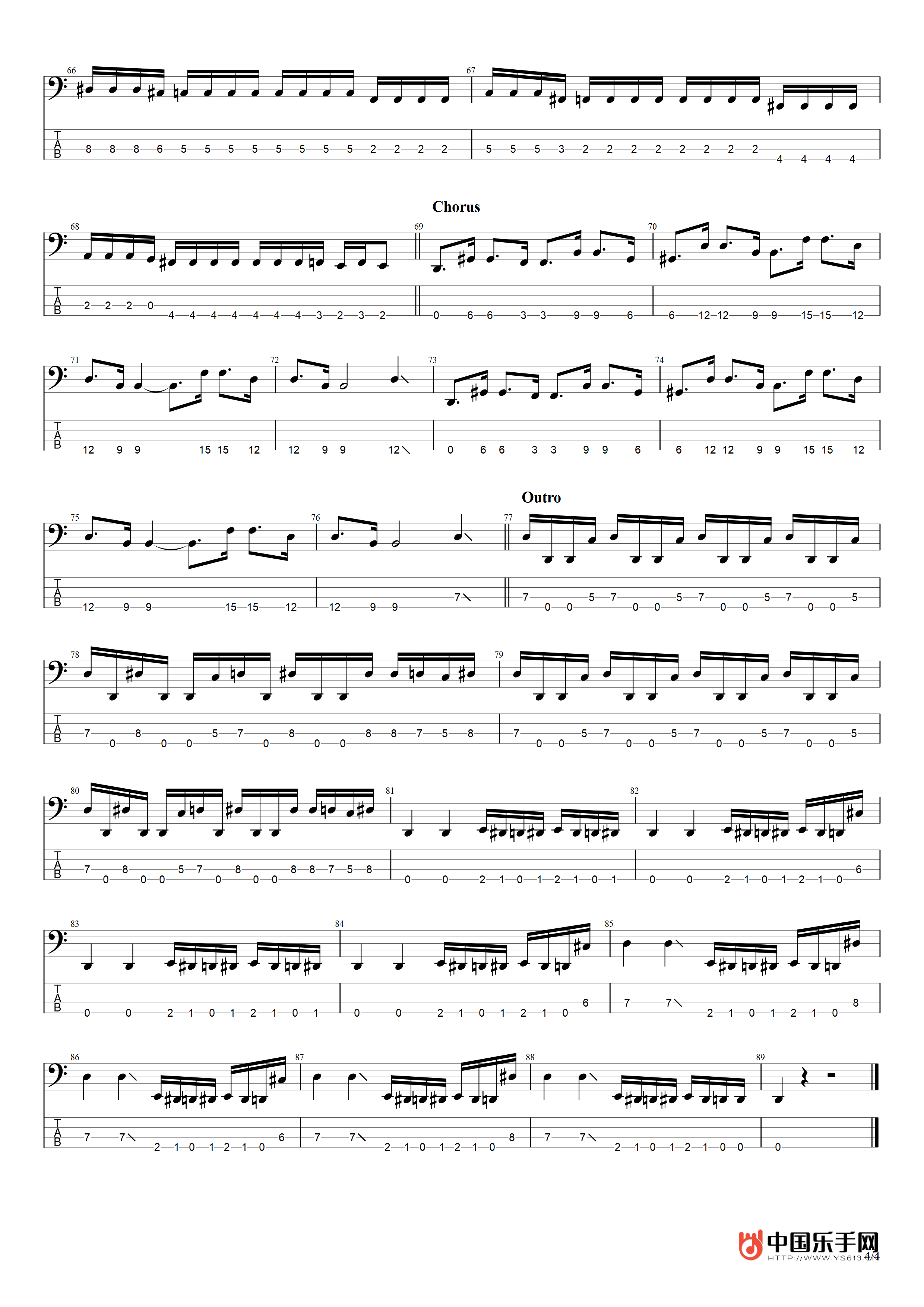 Mastodon乐队-Blood and Thunder贝斯谱(BASS)