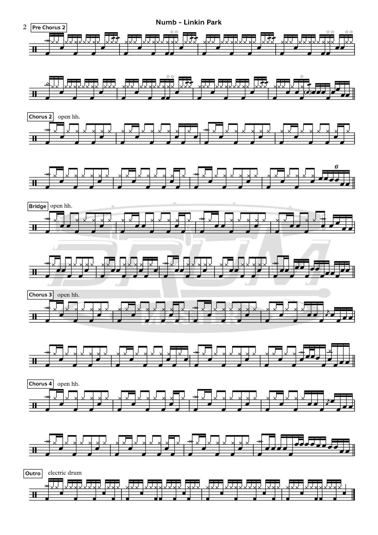 Numb鼓谱 林肯公园Linkin Park-Numb架子鼓谱 附视频演示