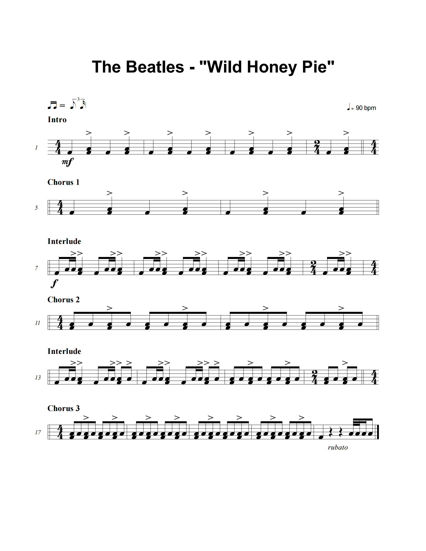 Wild Honey Pie鼓谱 The Beatles《Wild Honey Pie》架子鼓|爵士鼓|鼓谱