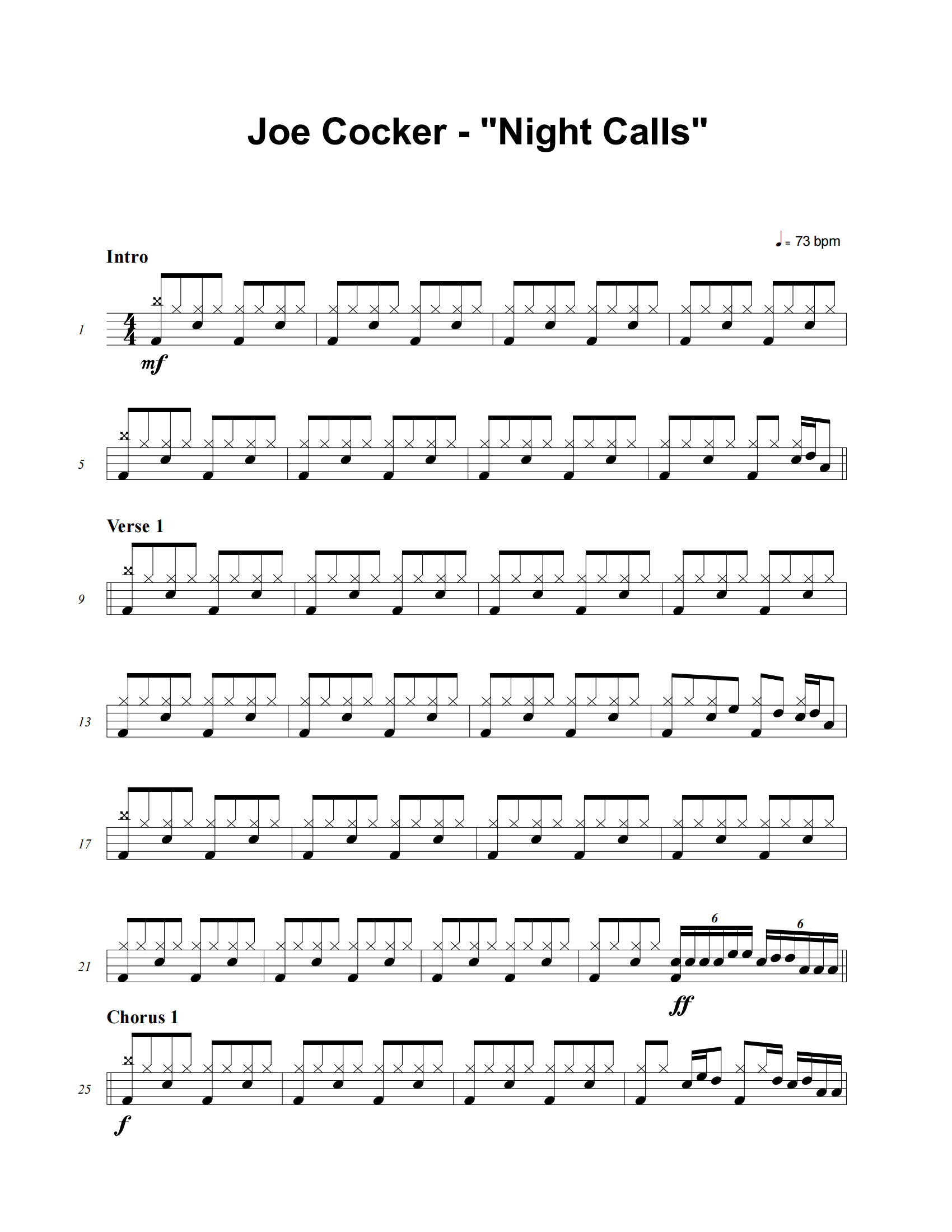 Night Calls鼓谱 Joe Cocker《Night Calls》架子鼓|爵士鼓|鼓谱