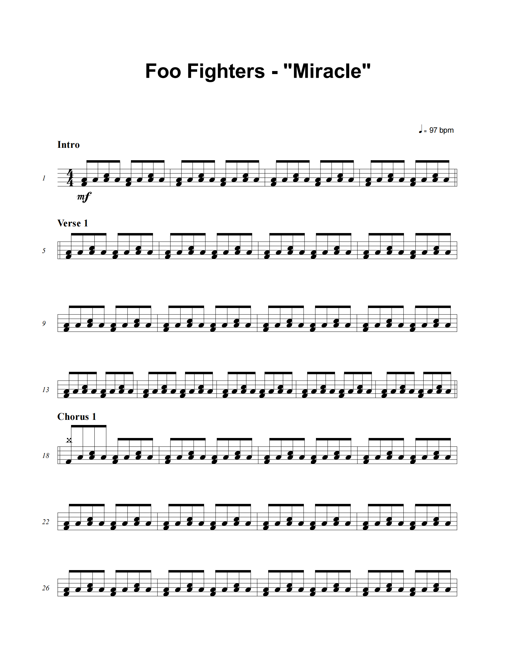 Miracle鼓谱 Foo Fighters《Miracle》架子鼓|爵士鼓|鼓谱
