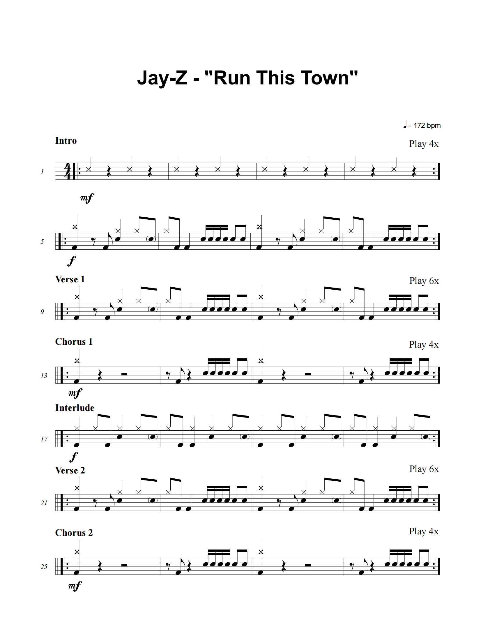 Run This Town鼓谱 Jay-Z《Run This Town》架子鼓|爵士鼓|鼓谱