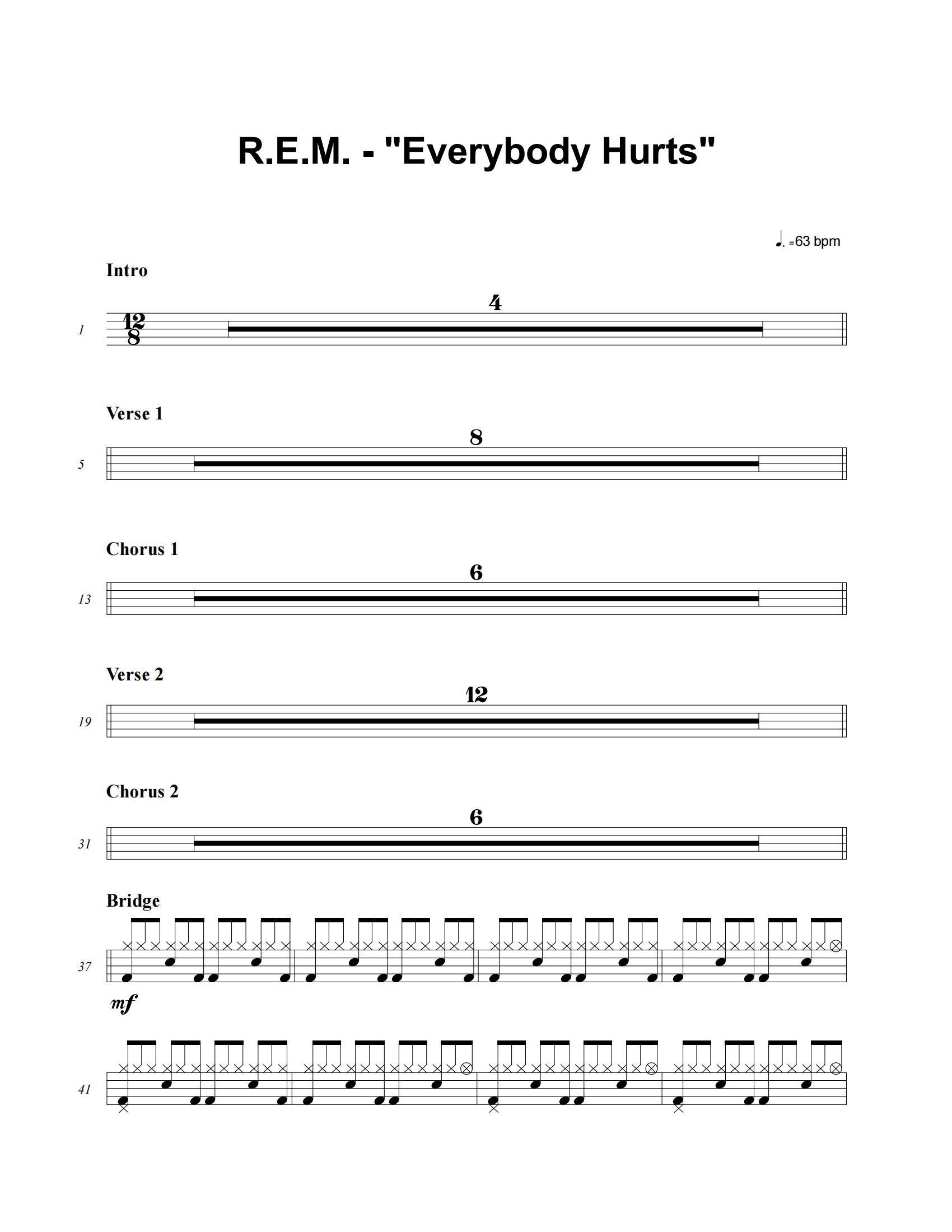 Everybody Hurts鼓谱 R.E.M.-Everybody Hurts爵士鼓鼓谱