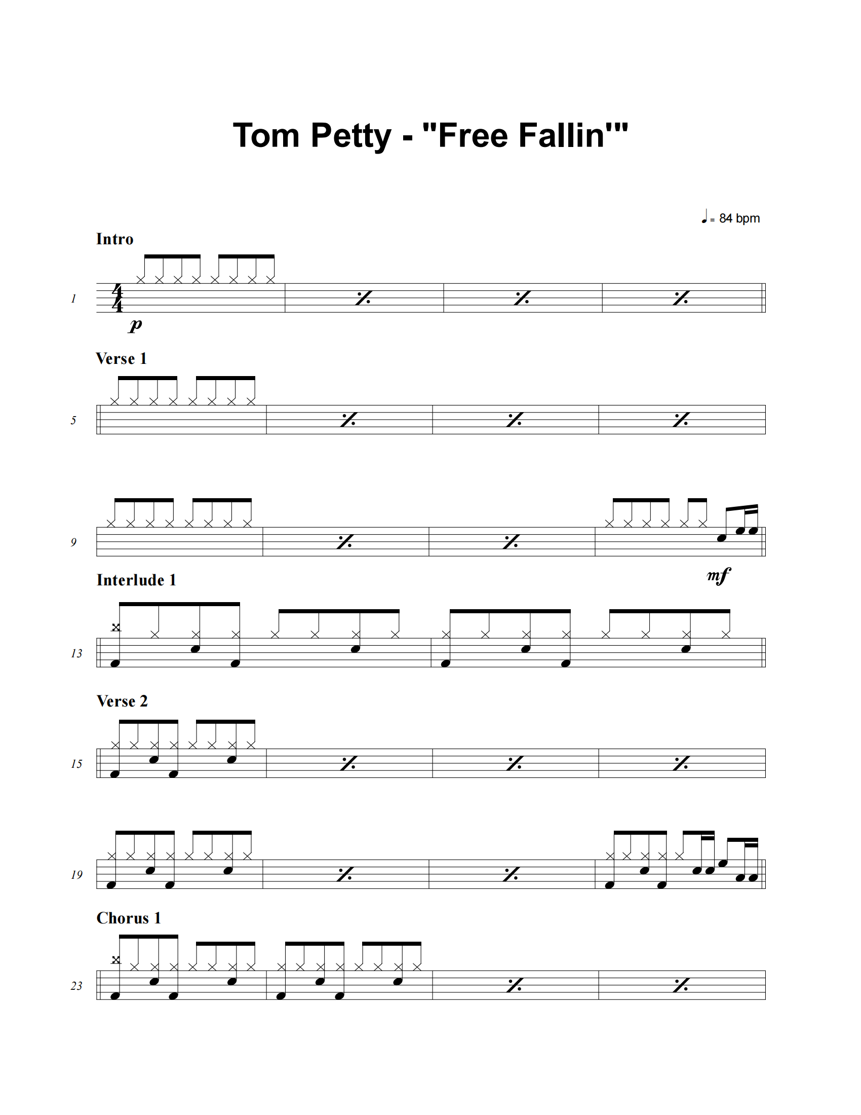 Free Fallin鼓谱 Tom Petty《Free Fallin》架子鼓|爵士鼓|鼓谱