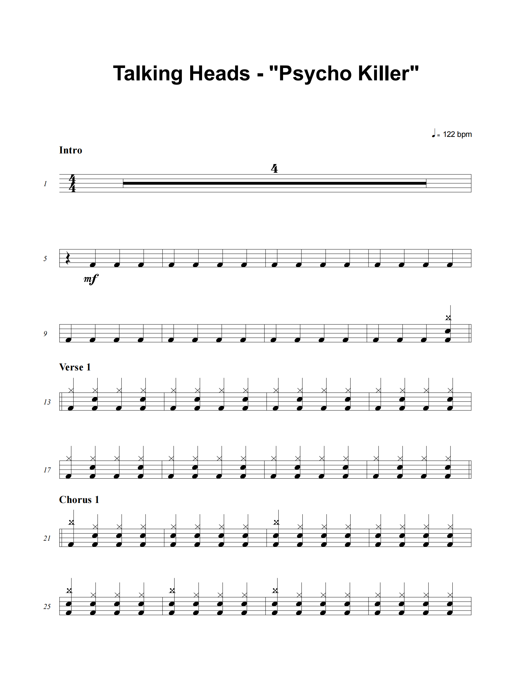 Psycho Killer鼓谱 Talking Heads《Psycho Killer》架子鼓|爵士鼓|鼓谱