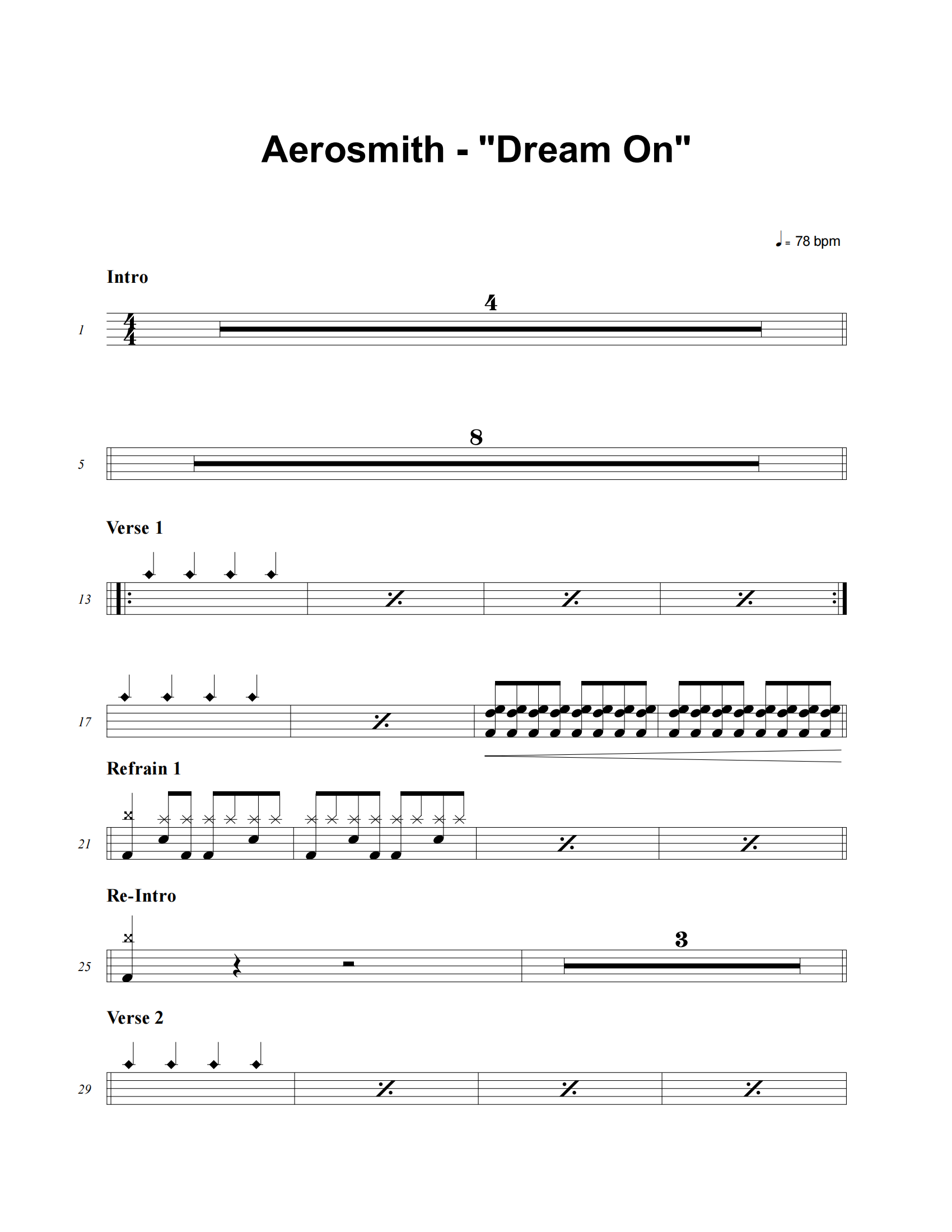 Dream On鼓谱 Aerosmith-Dream On架子鼓|爵士鼓|鼓谱