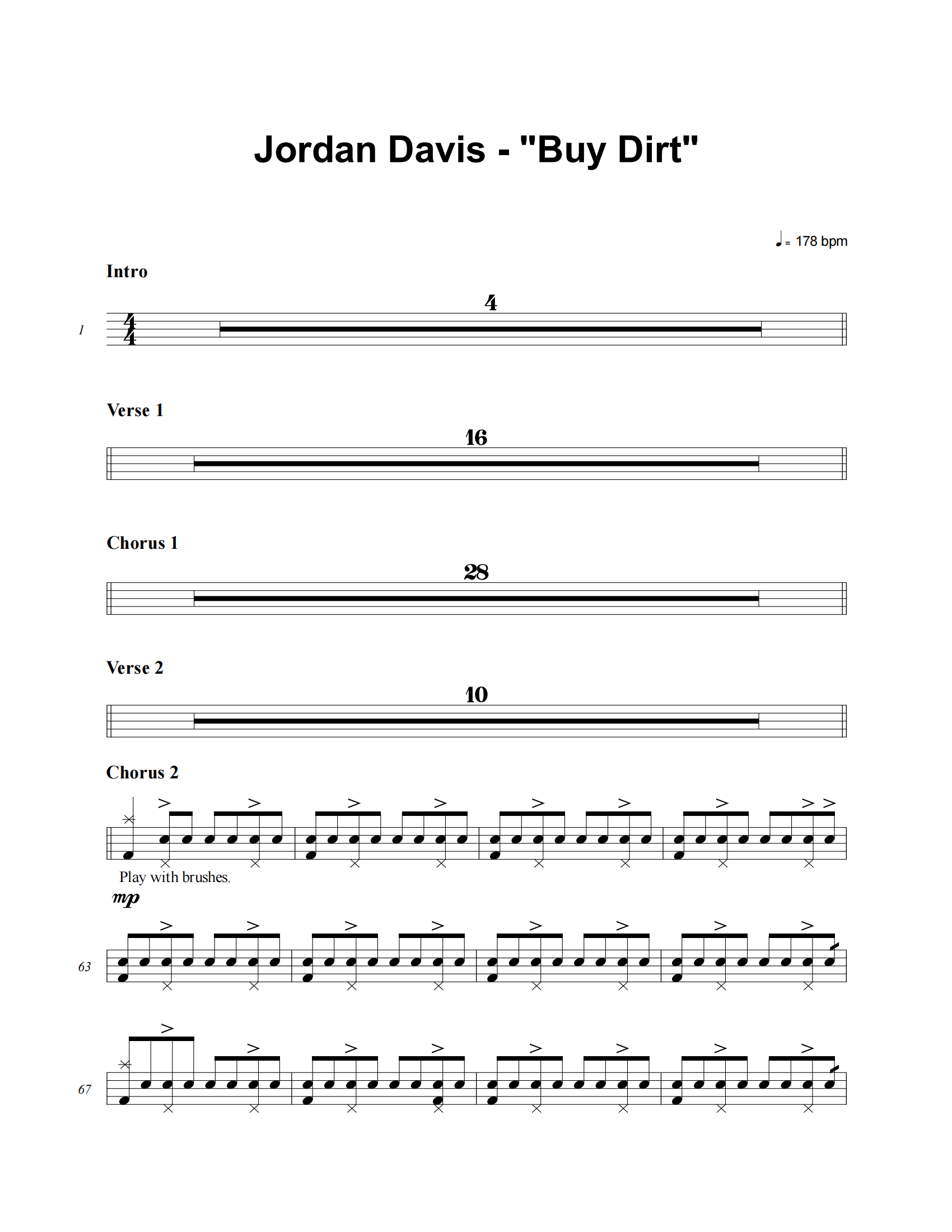 Buy Dirt鼓谱 Jordan Davis《Buy Dirt》架子鼓|爵士鼓|鼓谱