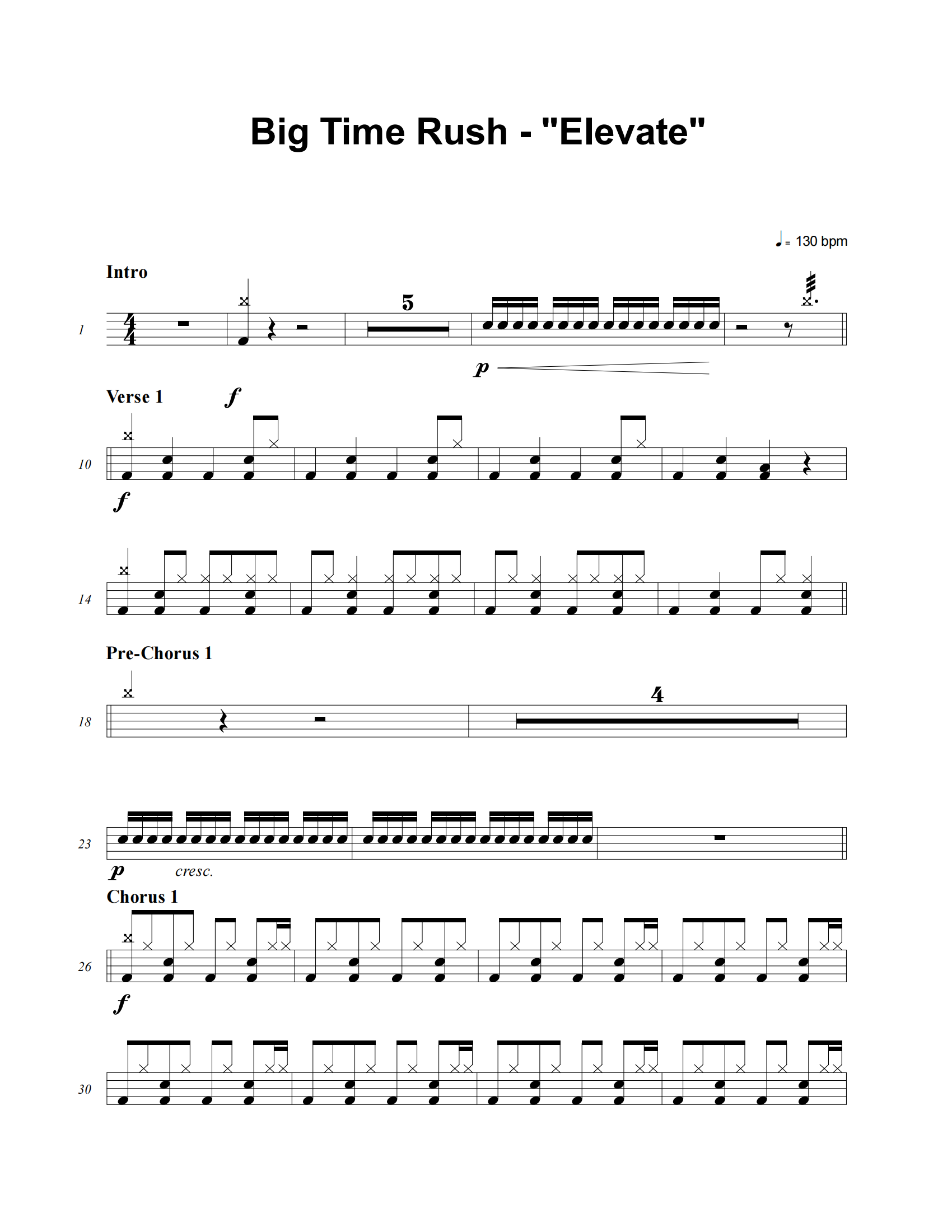 Elevate鼓谱 Big Time Rush《Elevate》架子鼓|爵士鼓|鼓谱