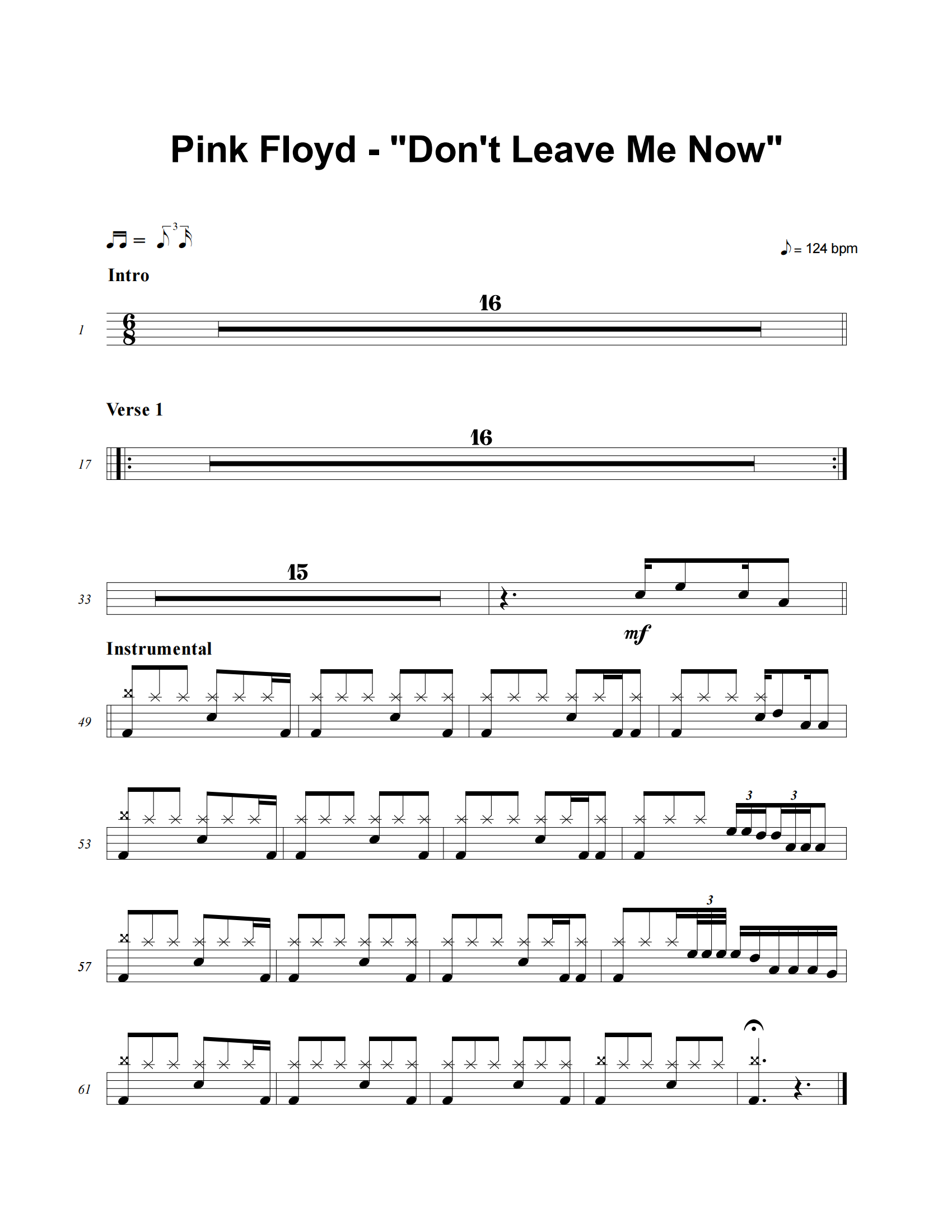 Don't Leave Me Now鼓谱 Pink Floyd《Don't Leave Me Now》架子鼓|爵士鼓|鼓