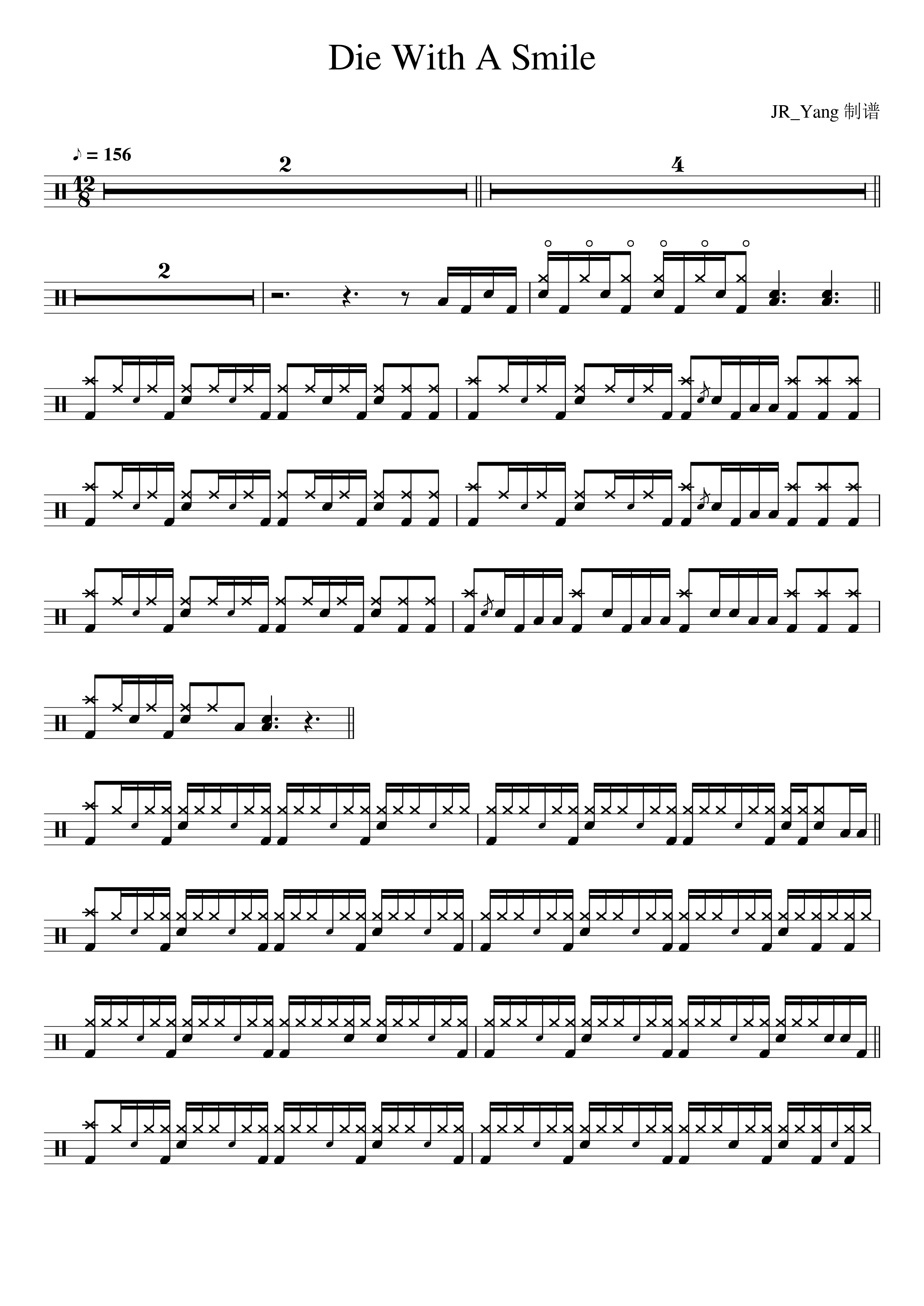 Die With A Smile鼓谱 Lady Gaga/Bruno Mars-Die With A Smile爵士鼓谱