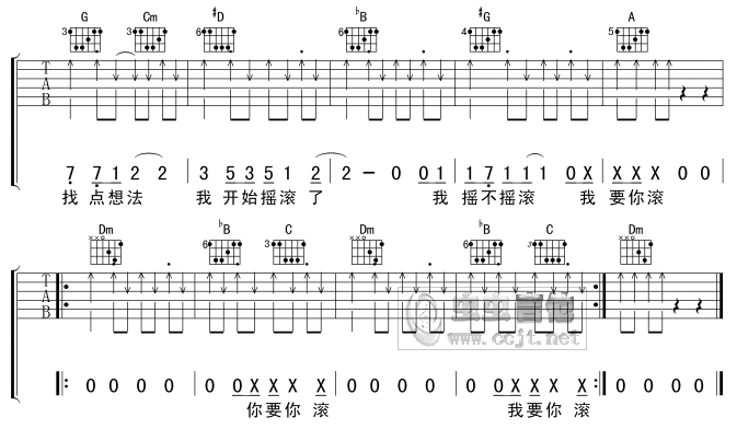 《我开始摇滚了》吉他谱六线谱F调-正午阳光